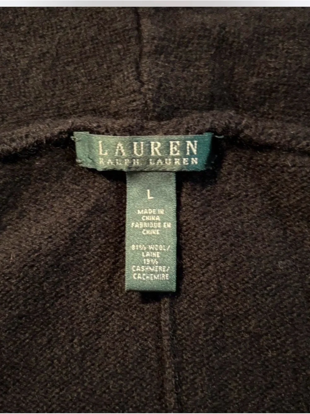 Ralph Lauren Black Knit Shawl-Collar Cardigan with Gold Trim